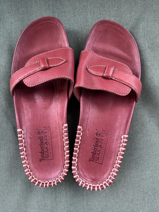 Timberland Shoes - Timberland Women's Burgundy Leather Slide Sandals with Stitched Trim